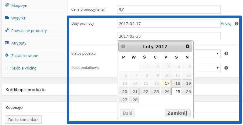 Мы можем установить даты удобным способом, используя календарь, который отображается автоматически: