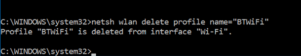 netsh wlan delete profile name = ”WiFiName”