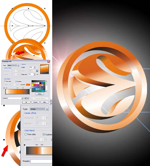 Логотип Евролиги 3D Нарисуйте трехмерный логотип Евролиги, используя инструменты рисования Photoshop и Corel, градиентные заливки и трехмерные эффекты